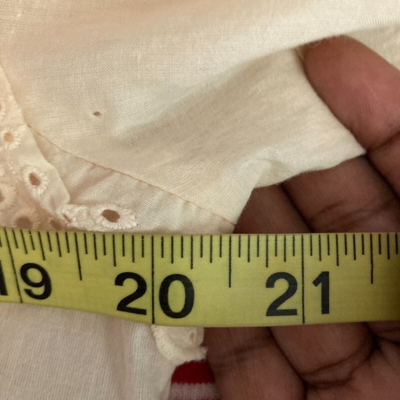 Zara Basic Shirt Womens Sz S Ivory Blush Cotton Eyelet Ruffle Peasant Blouse Top - Picture 5 of 7